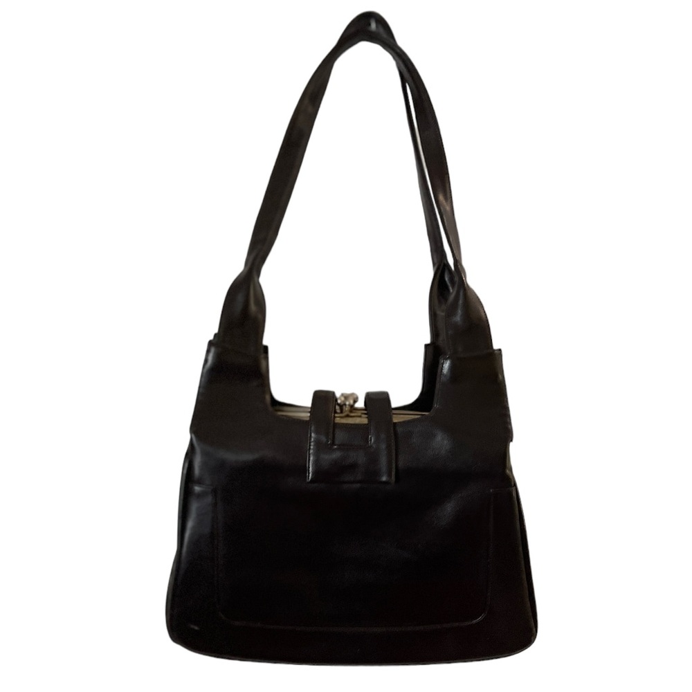 Vintage Lou Taylor Classic Gray Italian Leather Shoulder Bag - Picture 11 of 13